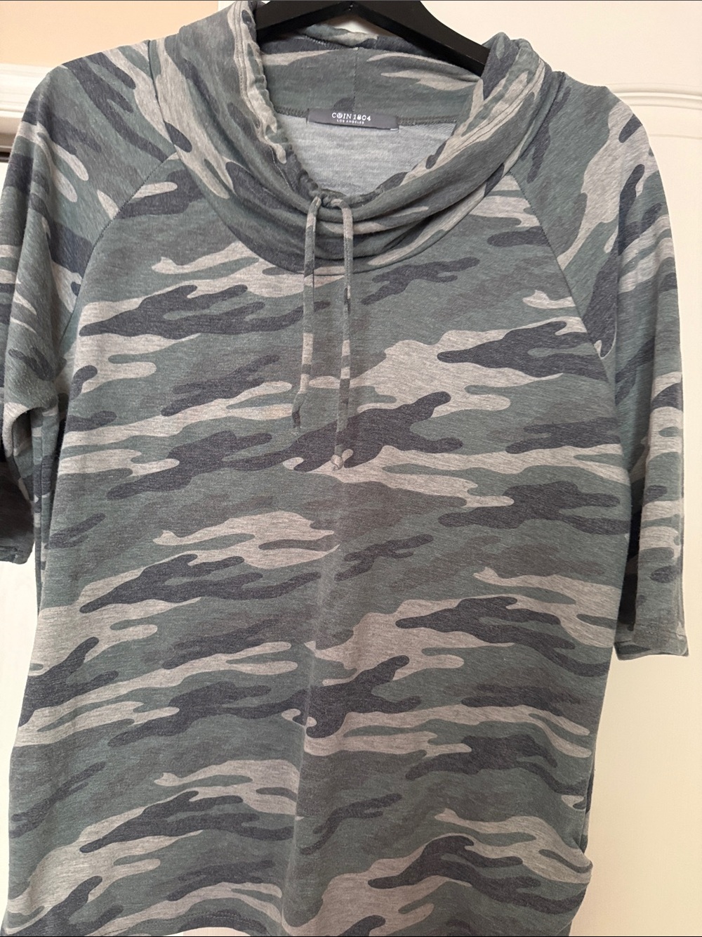 Comfortable Cowl Neck Camo Top - Green/Gray - Corinne & Co.